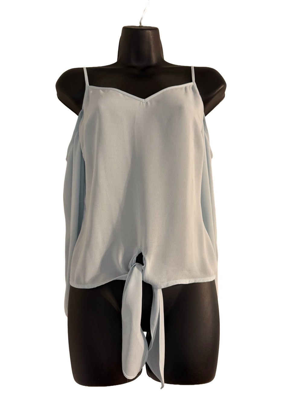 Women's Light Blue Tie-Front Cold Shoulder Long Puffy Sleeves Summer Top